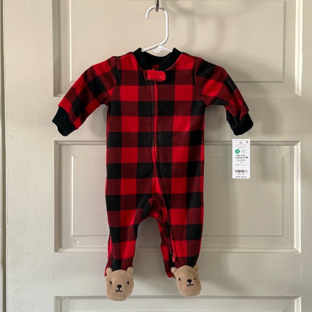 Carter’s Baby Plaid Print Bear Foot Christmas Pajamas - 3M